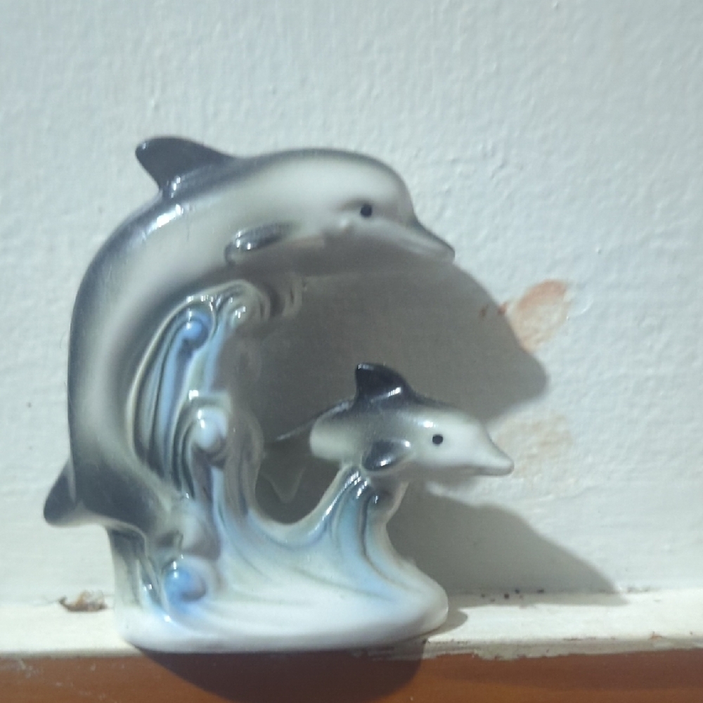 Ceramic Dolphin Figurine - Gray and White